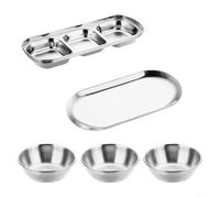 Set di piatti per salse in acciaio inox con 5 pezzi, tra cui 3 ciotole e 1 vassoio portaoggetti per servire salse efficienti e organizzare la cucina (argento)