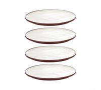 Set di piatti piani in plastica da 20 cm, leggeri e infrangibili, piatti rotondi in melamina con bordo rosso, blu, bianco, marrone (marrone)
