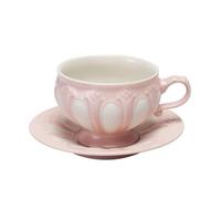 Set di piattini for tazze da caffè in ceramica, tazze da caffè vintage con manico, tazze di farina d'avena artigianali da 300 ml for casa e ufficio(Pink)