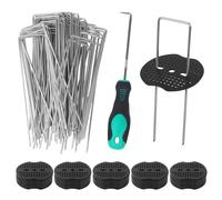 Set di Picchetti Giardino, 50 Picchetti Telo Pacciamatura zincato + 50 rondelle + 1 Gancio, Adatto per Il Fissaggio di Teli Anti Erbacce, Membrane Anti Erbacce, Erba Sintetica e Tende da Campeggio