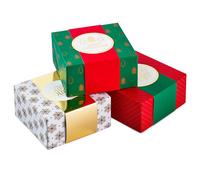 Set di piccole scatole regalo Hallmark da 4"" con fascette (3 scatole: strisce rosse e verdi con la scritta ""Buon Natale"", oro con la scritta ""Buo