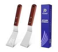 Set di piccole spatole in metallo per padelle in ghisa, mini spatole in legno per uso in cucina, con bordo smussato sottile in acciaio inox, spatola per biscotti, brownie, paletta per servire torte