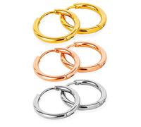 Set di piccoli orecchini a cerchio dorati per uomo e donna, orecchini spessi e audaci, orecchini a cerchio in oro, ipoallergenici, accessori per le orecchie per lei - HE, L (0.47" / 12mm), Acciaio