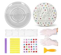 Set di pietre per impronta a mano, 34 x 34 x 4 cm, con timbri con lettere e pietre decorative, set da giardino fai da te, per impronte singole, doppie o familiari