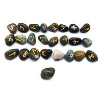 Set di pietre preziose rune per anziani Futhark, drago, diaspro, eliotropo, pietra solare, incisione dorata, 25 pietre circa 20 mm in sacchetto di velluto, mitologia vichinga, esoterismo meditazione