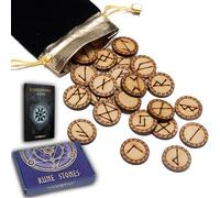 Set di pietre runiche WICCSTAR. 25 pezzi in legno intagliati con 5 diversi layout e libretto dei significati delle rune