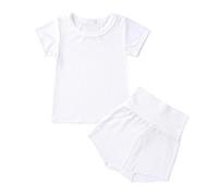 Set di pigiama 2 pezzi per neonata bambina a maniche corte e pantaloncini protettivi per la pancia, biancheria da notte morbida per la pelle per bambini (bianco, 3-6 mesi)