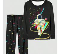Set di pigiama a 2 pezzi da ragazzo pre-adolescente, maniche lunghe, con stampa di chitarra e astronauta, aderente 8Y,9Y,10Y,14Y,11Y,12Y,13YFumetto,RitrattoTessuto in maglia