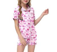 Set di Pigiama da 2 Pezzi per Ragazze,Pigiama Bambina Biancheria Notte Ragazze Maglietta e Pantaloni Corti Solido Loungewear Felpato Abbigliamento Estivo 7-14 Anni