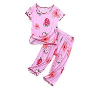 Set di Pigiama da 2 Pezzi per Ragazze Stampa Artistica con Due Tasche Corto Ragazzo Bottoni Sleepwear Pjs Top Pantaloni Abiti Pigiami Bambina 2-12 Anni