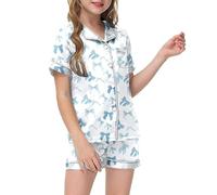 Set di Pigiama da 2 Pezzi per Ragazze Vestiti Bambina in Tinta Unita e Pantaloncini Corto Ragazzo con Bottoni Stampa Cartoni Indumenti Notte Abbigliamento Estivo 7-14 Anni