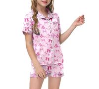 Set di Pigiama da 2 Pezzi per Ragazze Vestiti Bambina in Tinta Unita e Pantaloncini Corto Ragazzo con Bottoni Stampa Cartoni Indumenti Notte Abbigliamento Estivo 7-14 Anni