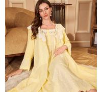 Set di pigiama da donna composto da camicia da notte stile vintage con ricami, baby doll e vestaglia, adatto per la stagione autunnale e invernale L,M,S,XL,XS,XXLColore unicoTessuto intrecciato