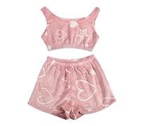 Set di pigiama da donna con stampa luminosa, accogliente, senza maniche, per la festa invernale, Colore: rosa., S