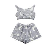 Set di pigiama da donna con stampa luminosa, accogliente, senza maniche, per la festa invernale, grigio., XL