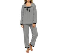 Set di pigiama da donna dolce, in due pezzi, per ragazze, morbido, biancheria da notte, caldo, maglione natalizio con pantaloni da sonno, tuta termica, per il tempo libero, comodo e comodo, grigio., L