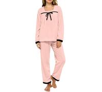 Set di pigiama da donna dolce, in due pezzi, per ragazze, morbido, biancheria da notte, caldo, maglione natalizio con pantaloni da sonno, tuta termica, per il tempo libero, comodo e comodo, Colore