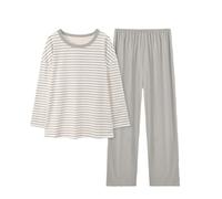 Set di pigiama da donna in cotone autunnale - Set comfort per la casa e, grigio, L