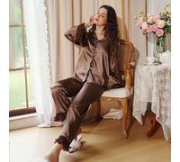 Set di pigiama da donna in seta e pizzo a più strati, adatto per la stagione delle vacanze, autunno e inverno L,M,S,XLColore unicoRaso