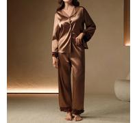 Set di pigiama da donna in seta e pizzo a più strati, adatto per le vacanze, la stagione invernale L,M,S,XLColore unicoRaso