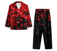 Set di pigiama da donna per San Valentino, a maniche lunghe, morbido, pantaloni comodi, per il rilassamento, per le notti accoglienti (nero, XL)