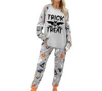 Set di pigiama da donna più morbido, biancheria da notte in due pezzi, abbigliamento confortevole per la casa con design di Halloween, grigio., M