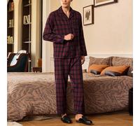 Set di pigiama da uomo in stile vintage vintage con motivo a moneta e plaid sofisticato, abbigliamento autunno inverno L,M,S,XLquadriTessuto intrecciato