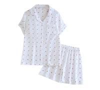 Set di Pigiama Donna Comodo con Stampa Elegante e Design a Maniche Corte per Il Relax Casalingo (White, L)