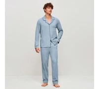 Set di pigiama in cotone 100% puro, morbido, di colore blu cielo, composto da camicia a maniche lunghe con bottoni e pantaloni, adatto per uomo, per il relax e il tempo libero, con tasche sui pantalon