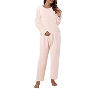 Set di pigiama in pile da donna, 2 pezzi, pantaloni e top a maniche lunghe in pile, abiti da notte in velluto corallo vestiti pigiama peluche morbido caldo stampato lettere, Rosa, Taglia unica