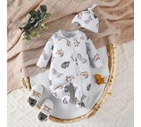 Set di pigiama intero neonato beige con dinosauri stampati su tutta la superficie, con cappello e guanti abbinati 6-9M,0-1M,1-3M,3-6MAnimaleTessuto,Tessuto in maglia