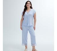 Set di pigiama lungo, in seta TENCEL™ modal, con inserti in pizzo, super morbido, ampio, per il relax, in colore blu cielo, lingerie da donna L,M,S,XL,XS,XXL,XXS,XXXL,XXXXLColore unicoTessuto