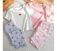 Set di pigiama per bambine, top a girocollo termico con grafica farfalla e bordo arricciato abbinato a pantaloni rosa a righe con fiocco, outfit comodo per la casa 9-12M,12-18M,18-24M,2-3YFumetto,Graf