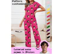 Set di pigiama personalizzato da donna, con stampe personalizzate di animali domestici, personaggi o ritratti, ideale come regalo per vacanze/migliori amiche, Natale L,M,S,XL,XS,XXL,XXSTessuto in magl