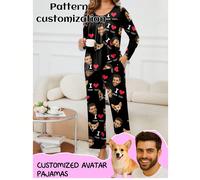 Set di pigiama personalizzato da donna con tasche, personalizzato con disegni di animali domestici/personaggi/ritratti, regalo per vacanze/migliori amici, invernale L,M,S,XL,XS,XXL,XXSTessuto in magli