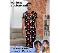 Set di pigiama personalizzato e personalizzato con ritratto di uomo/donna, bambino, animale domestico, cartone animato, tema festivo, ideale come regalo per lui, lei, ragazzo, ragazza, famiglia, amici