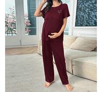 Set di pigiama premaman in seta di latte con stampa a cuori di colore unito L,M,S,XSGeometricoTessuto in maglia