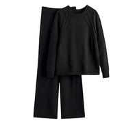 Set di pigiami da donna a nido d'ape in maglia set da salotto a maniche lunghe e pantaloni a gamba larga abiti loungewear Pj Set da donna Autunno Inverno Solido Allentato Home Wear Loungewear 2 pezzi