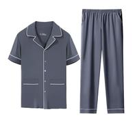 Set di Pigiami da Uomo in Cotone, Pigiami Morbidi a Maniche Lunghe per Uomo, Leggeri Pigiami da Notte con Bottone e Pantaloni con Tasche,Dark Gray,XL