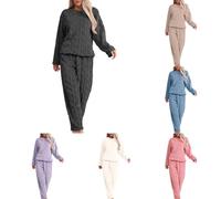 Set di pigiami in pile per donna, morbidi e caldi, 2 pezzi, con pullover e pantaloni a gamba larga, set coordinato in flanella spessa e soffice, pigiama invernale comodo e accogliente, per la notte e