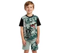 Set di pigiami Jurassic World per ragazzi | T-shirt in cotone con stampa T-Rex e pantaloncini con elastico in vita | Pigiama da dinosauro, Verde, 9-10 Years