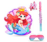 Set di piñata a forma di sirena, 4 in 1, a forma di pesciolino con bastone bendato, coriandoli, ecc., per feste di compleanno, feste di compleanno, attività di carnevale