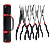 Set di pinze a becco lungo da 28,9 cm con punte piegate a 45 e 90 gradi per aree difficili da raggiungere, in acciaio al cromo vanadio, manico lungo, kit di strumenti per la presa di cinque pezzi per