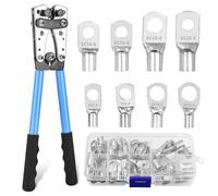 Set di pinze a crimpare grandi per cavi da 6/10/16/25/35/50 mm² e 10-1/0 AWG con 60 capicorda in rame, ideali per installazioni solari automobilistiche e applicazioni domestiche, blu
