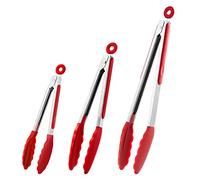 Set di pinze da cucina in silicone da 18/23/30 cm, pinze da cucina con punte in silicone e manico in acciaio inossidabile, pinze per grigliare, barbecue, buffet (Rosso, 18/23/30 cm)