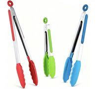 Set di pinze da cucina in silicone da 18/23/30 cm, pinze da cucina con punte in silicone e manico in acciaio inossidabile, pinze per grigliare, barbecue, buffet (Multicolore, 18/23/30 cm)