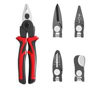Set di pinze multifunzione 5 in 1, con manici ergonomici rossi e neri, spelafili e punta ad ago, con testine intercambiabili e custodia, per lavori elettrici