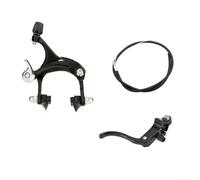 Set di pinze per freni a C per bici da strada, in lega, con leve e cavi, kit completo per bicicletta Fixie, anteriore e posteriore, colore argento e nero (parte posteriore nera)