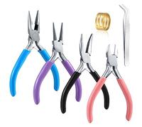 Set di Pinze per Gioielli, Creazione di Gioielli Utensili Kit, Pinza a Becco di Aghi, Pinze a Becchi Lunghi, Pinze a Becchi Mezzotondi, Tronchese Strumenti Artigianali per Perline, Collana