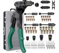 Set di Pinze per Rivettare Utensile for rivetti 3 in 1, utensile for, set di alesatori, testa girevole a 360°, 4 mandrini, 40, dadi, custodia for il trasporto